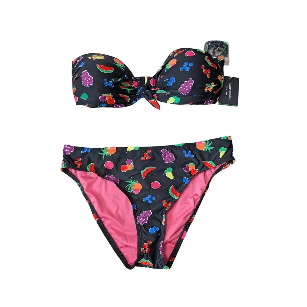 Kate Spade New York Women Bandeau 2 Piece Fruit Print Bikini Swimsuit, L NWT